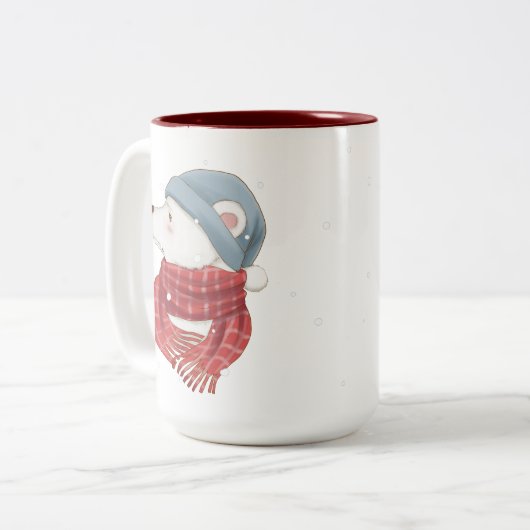 Rode sjaal Polar Beer Haat de Koude Sneeuwwinter Tweekleurige Koffiemok (Voorkant links)
