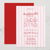 Rode Sketch Bikinis & Martinis Roze Gestreepte Kaart (Voorkant / Achterkant)