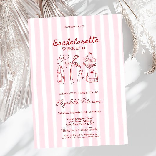 Rode Sketch Bikinis & Martinis Roze Gestreepte Kaart
