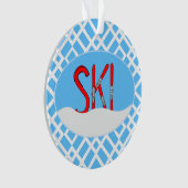 Rode ski's en sneeuw in een ovaal ornament (voorkant)