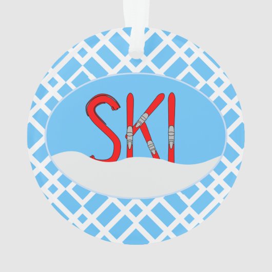 Rode ski's en sneeuw in een ovaal ornament (achterkant)