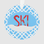 Rode ski's en sneeuw in een ovaal ornament (voorkant)