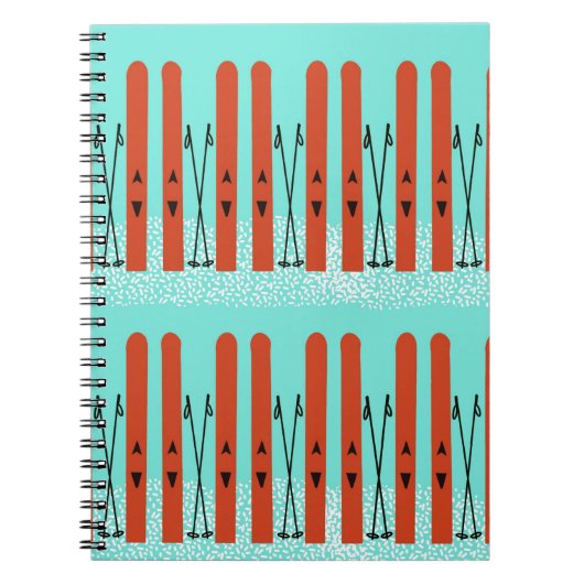 Rode ski's op blauw notitieboek (Voorkant)