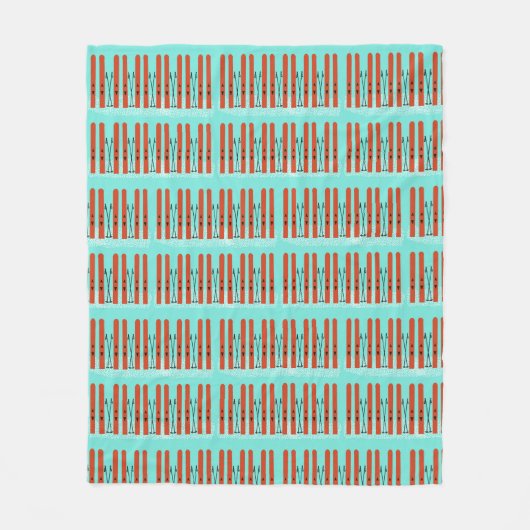 Rode ski's op blauwe achtergrond fleece deken (Voorkant)