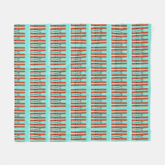 Rode ski's op blauwe achtergrond fleece deken (Voorkant (Horizontaal))