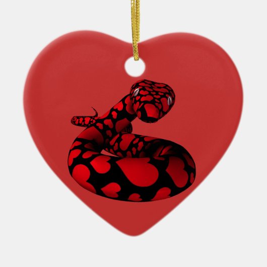 Rode slang met hart keramisch ornament (Voorkant)