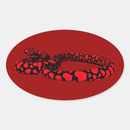 Rode slang met hart ovale sticker (Voorkant)