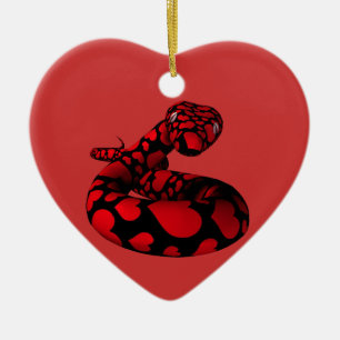 Rode Slang met Harten Keramisch Ornament