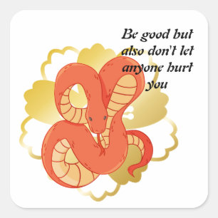 Rode slang op een gouden bloem   Uniek & luxe Vierkante Sticker