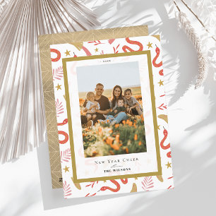 Rode Slang & Paddenstoel 2 Foto Chinees Nieuwjaar Feestdagenkaart