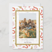 Rode Slang & Paddenstoel 2 Foto Chinees Nieuwjaar Feestdagenkaart (Voorkant)