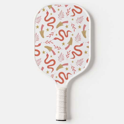 Rode Slang & Paddestoel Patroon Wit Pickleball Paddle (Achterkant)
