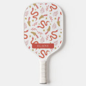 Rode Slang & Paddestoel Patroon Wit Pickleball Paddle (Voorkant)