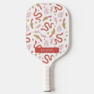 Rode Slang & Paddestoel Patroon Wit Pickleball Paddle