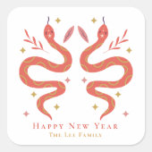 Rode Slangen Gelukkig Chinees Nieuwjaar Vierkante Sticker (Voorkant)