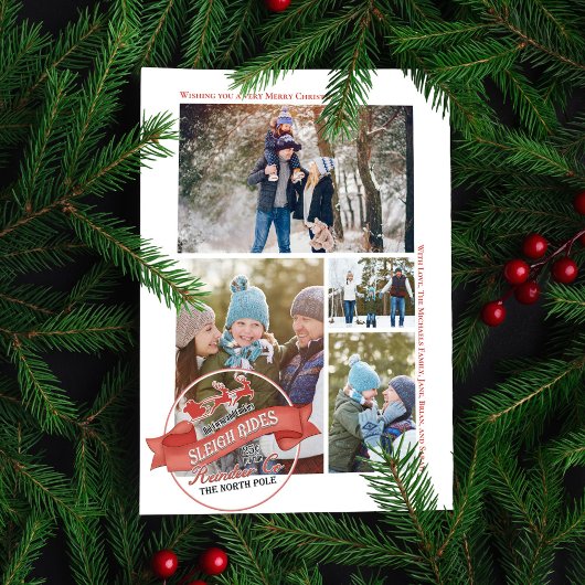  rode slee rijdt fotocollage feestdagenkaart