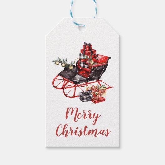 rode slee sneeuw kerstmetaal Ornament Cadeaulabel (Voorkant)