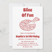 Rode Slice of Fun Pizza Eerste Verjaardagsfeestje  Kaart (Voorkant)