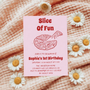 Rode Slice of Fun Pizza Eerste Verjaardagsfeestje  Kaart