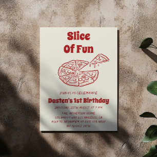 Rode Slice of Fun Pizza Eerste Verjaardagsfeestje Kaart
