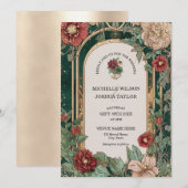  Rode Smaragdgroene Floral Lijst Art Nouveau Kaart (Voorkant / Achterkant)