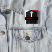 Rode smoking klantgerichte groomsman knoop vierkante button 5,1 cm (In situ)