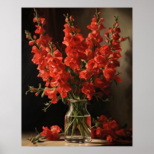 Rode Snapdragon Flowers Art Print Poster (Voorkant)