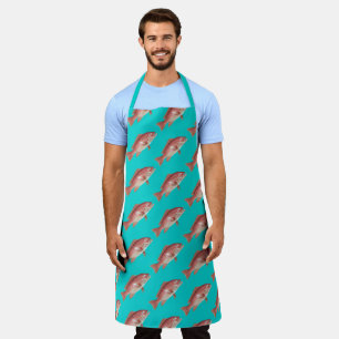 Rode Snapper Patroon Turquoise Keuken Schort