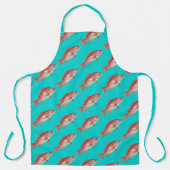 Rode Snapper Patroon Turquoise Keuken Schort (Voorkant)