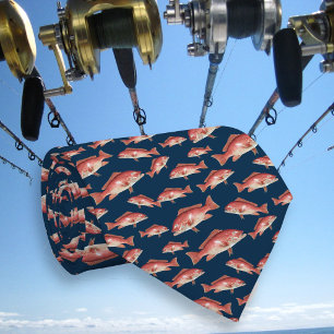 Rode Snapper Patroon Zoutwater Visser Navy Blauwe Stropdas