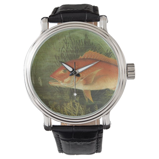 Rode Snapper Vis door Kilbourne, Vintage Zeeleven Horloge (Voorkant)