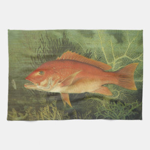 Rode Snapper Vis door Kilbourne, Vintage Zeeleven Theedoek