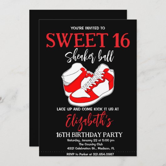 Rode Sneaker Bash Verjaardagsfeestje Kaart (Voorkant / Achterkant)
