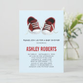 Rode Sneakers Baby shower Uitnodiging Genderneutra (Staand voorkant)