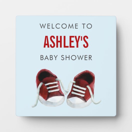 Rode sneakers baby shower welkomstbord fotoplaat (Voorkant)