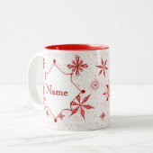 Rode sneeuw op witte canvas mok (Voorkant links)