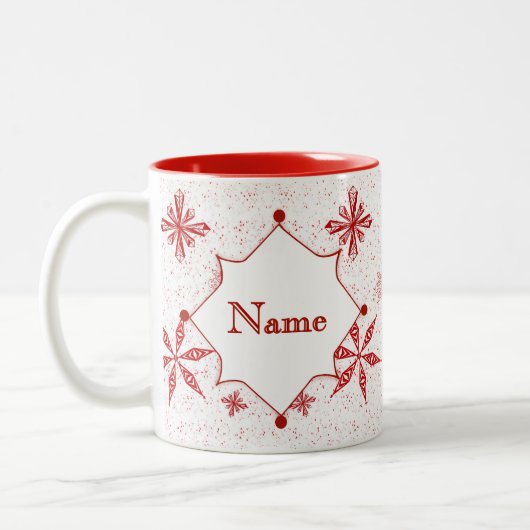 Rode sneeuw op witte canvas mok (Links)