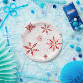 Rode Sneeuw op Witte Canvas Papieren Bordje (Feest)