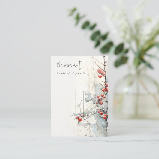 Rode sneeuw winter bessen haarspeld display houder visitekaartje (Staand voorkant)