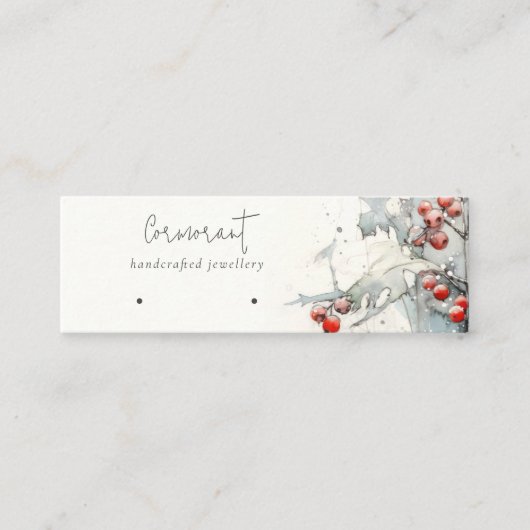 Rode sneeuw winter bessen hoepels lus stud houder mini visitekaartje (Voorkant)