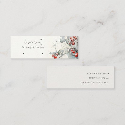 Rode sneeuw winter bessen hoepels lus stud houder mini visitekaartje (Voorkant / Achterkant)