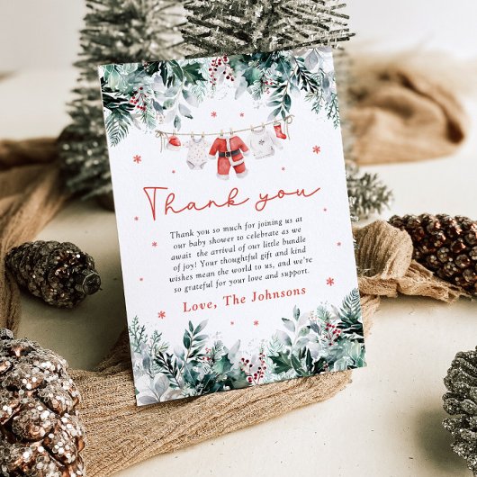 Rode Sneeuw Winter Kerstmis Babykleding Baby showe Bedankkaart