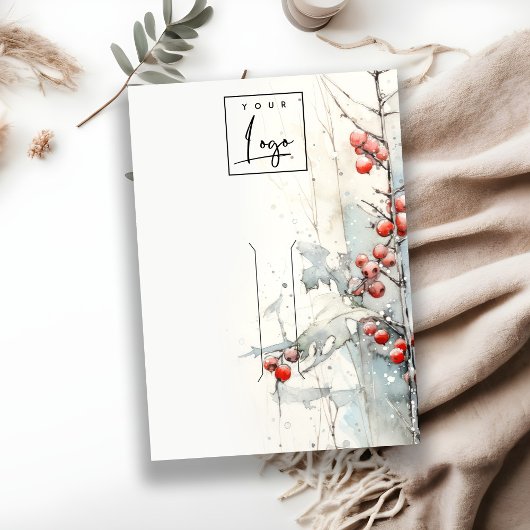 Rode sneeuw winterbessen Logo haarspeldhouder Visitekaartje