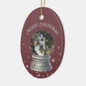 Rode sneeuwbol sneeuwvlok foto keramisch ornament (Links)