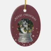 Rode sneeuwbol sneeuwvlok foto keramisch ornament (Voorkant)