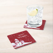 Rode Sneeuwman Besneeuwde Kerstvakantie Papieren O Kartonnen Onderzetters (Insitu)