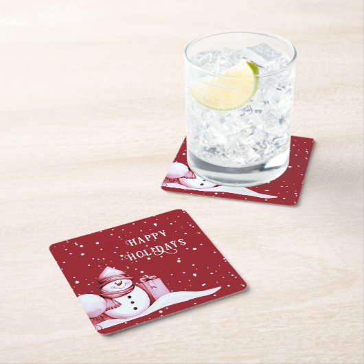 Rode Sneeuwman Besneeuwde Kerstvakantie Papieren O Kartonnen Onderzetters (Insitu)