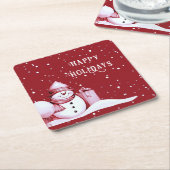 Rode Sneeuwman Besneeuwde Kerstvakantie Papieren O Kartonnen Onderzetters (Schuin)