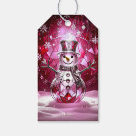 Rode Sneeuwman Sneeuwvlokken Kerst Cadeau Label Cadeaulabel
