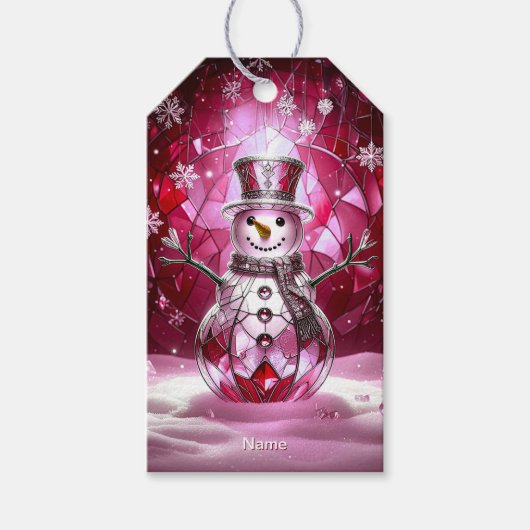 Rode Sneeuwman Sneeuwvlokken Kerst Cadeau Label Cadeaulabel (Voorkant)